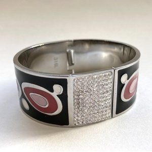 Pave crystal and enamel - stainless steel bangle bracelet